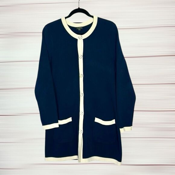 NWT Talbots Navy Blue Cotton Blend Mid
Length Button Cardigan Sweater Pockets L - Picture 3 of 13